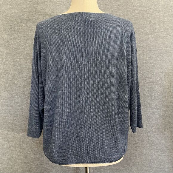 Free For Humanity Lagenlook Boxy Sweater One Size Metallic Blue Batwing Pullover - Picture 5 of 10